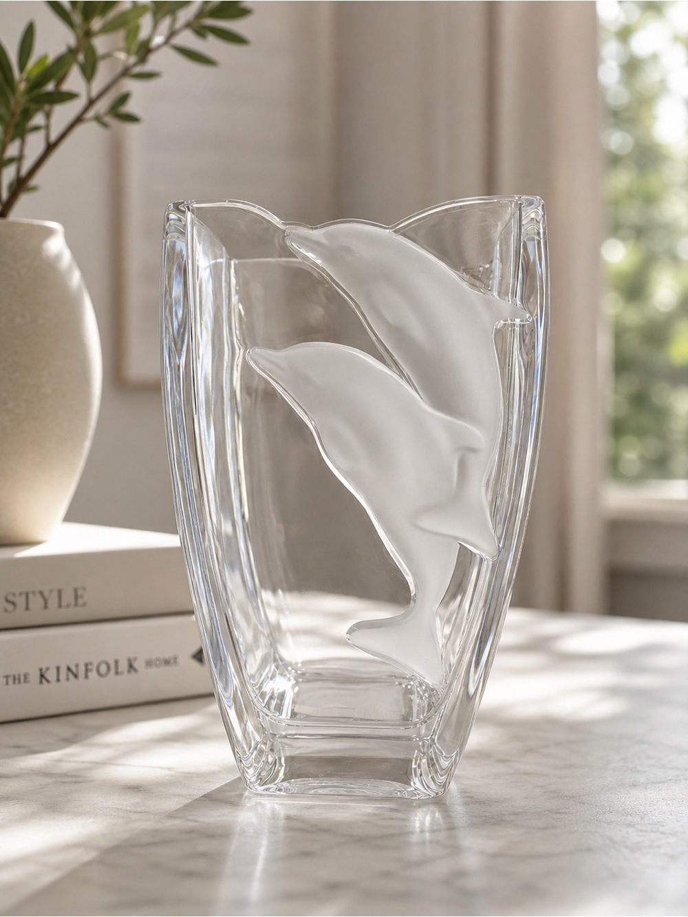 Nachtmann Crystal Dolphin Vase – Sculptural Frosted Design